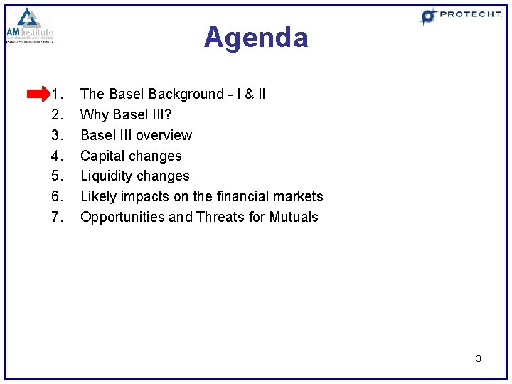 Agenda 1. 2. 3. 4. 5. 6. 7. The Basel Background - I &