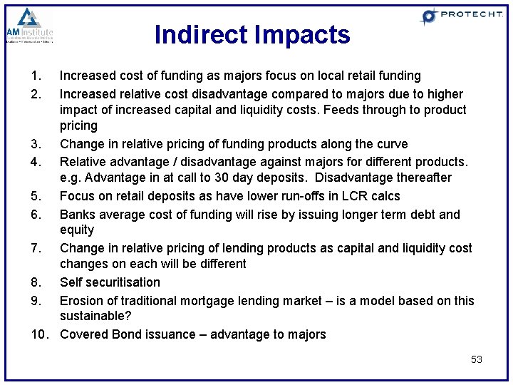 Indirect Impacts 1. 2. Increased cost of funding as majors focus on local retail