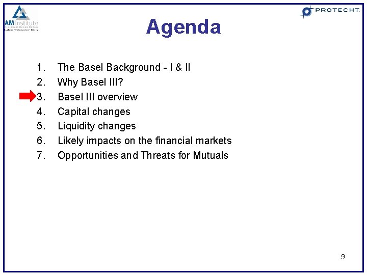 Agenda 1. 2. 3. 4. 5. 6. 7. The Basel Background - I &