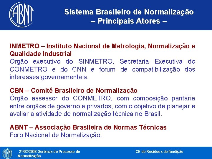 Sistema Brasileiro de Normalização – Principais Atores – INMETRO – Instituto Nacional de Metrologia,