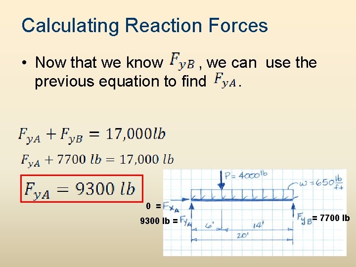 Calculating Reaction Forces • Now that we know , we can use the previous