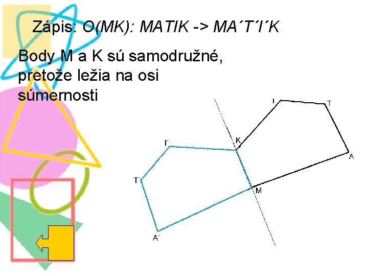 Zápis: O(MK): MATIK -> MA´T´I´K Body M a K sú samodružné, pretože ležia na