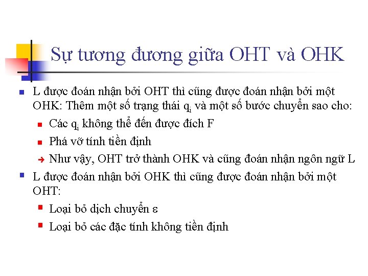 Sự tương đương giữa OHT và OHK n § L được đoán nhận bởi
