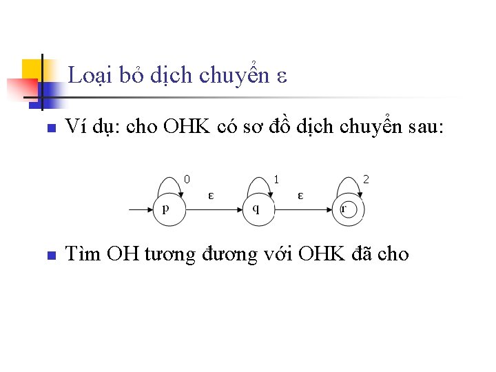 Loại bỏ dịch chuyển n Ví dụ: cho OHK có sơ đồ dịch chuyển