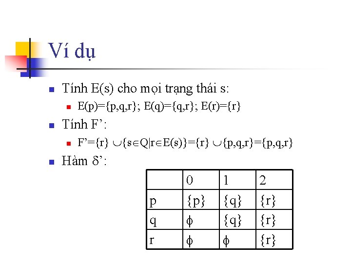 Ví dụ n Tính E(s) cho mọi trạng thái s: n n Tính F’: