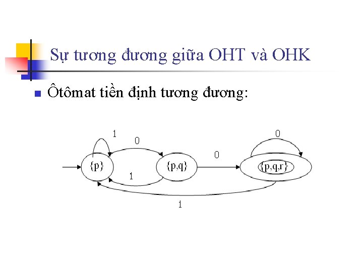 Sự tương đương giữa OHT và OHK n Ôtômat tiền định tương đương: 