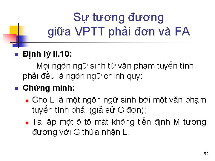 Sự tương đương giữa VPTT phải đơn và FA n n Định lý II.