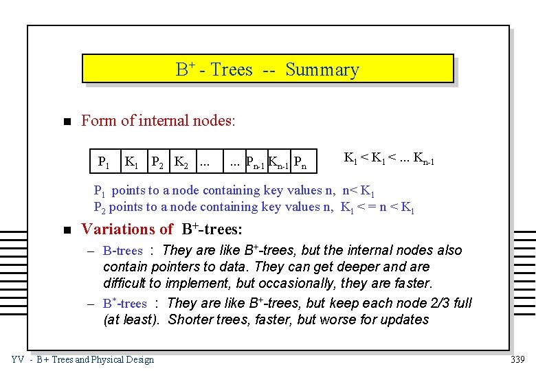 B+ - Trees -- Summary n Form of internal nodes: P 1 K 1