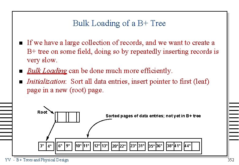 Bulk Loading of a B+ Tree n n n If we have a large