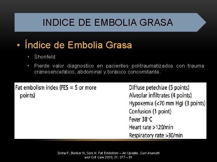INDICE DE EMBOLIA GRASA • Índice de Embolia Grasa • Shonfeld • Pierde valor