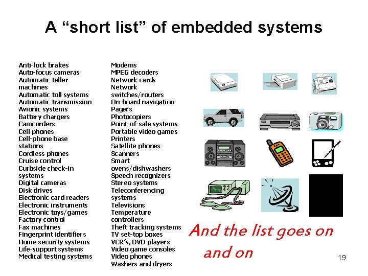 A “short list” of embedded systems Anti-lock brakes Auto-focus cameras Automatic teller machines Automatic