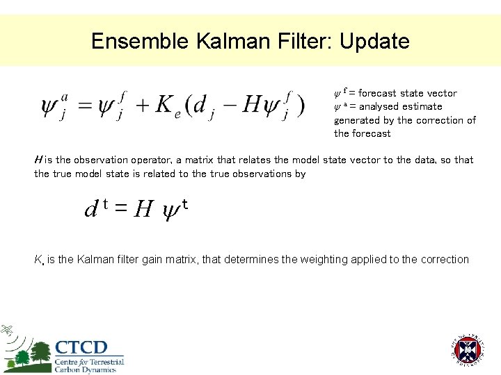 Ensemble Kalman Filter: Update ψ f = forecast state vector ψ a = analysed