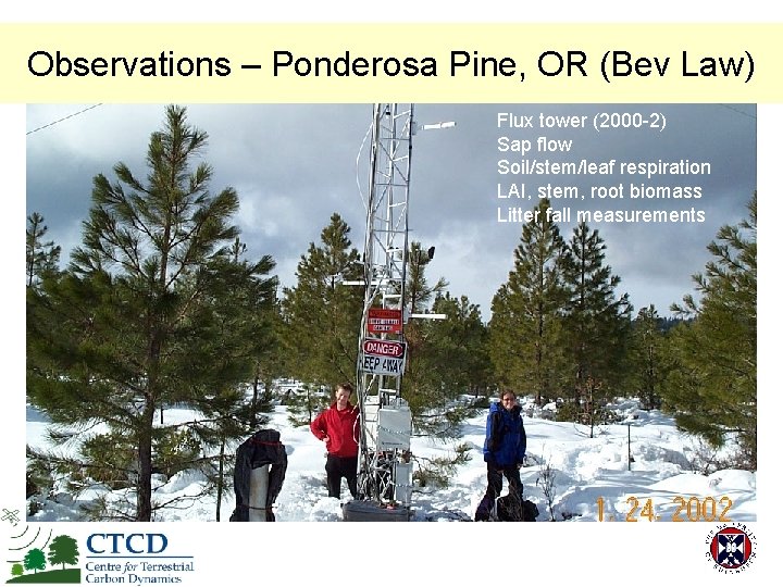 Observations – Ponderosa Pine, OR (Bev Law) Flux tower (2000 -2) Sap flow Soil/stem/leaf