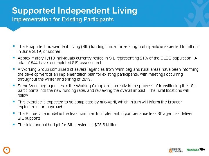 Supported Independent Living Implementation for Existing Participants 3 § The Supported Independent Living (SIL)