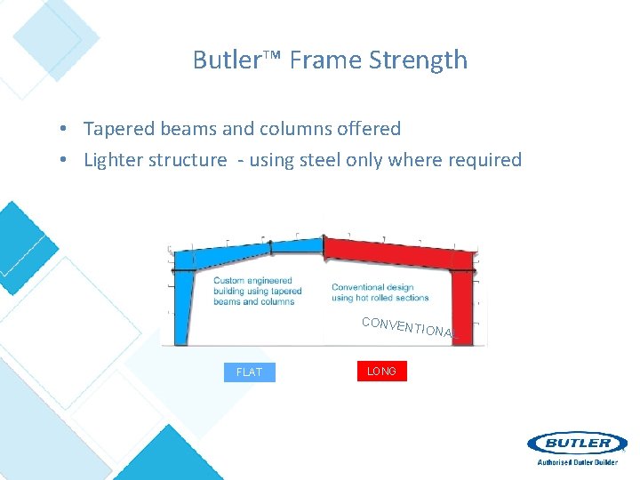 Butler™ Frame Strength • Tapered beams and columns offered • Lighter structure - using