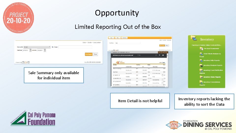 Opportunity Limited Reporting Out of the Box Sale Summary only available for individual item