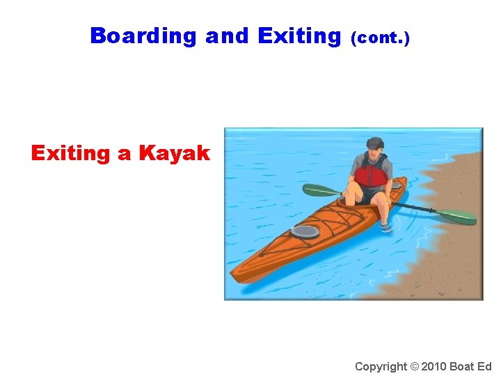 Boarding and Exiting (cont. ) Exiting a Kayak Copyright © 2010 Boat Ed 