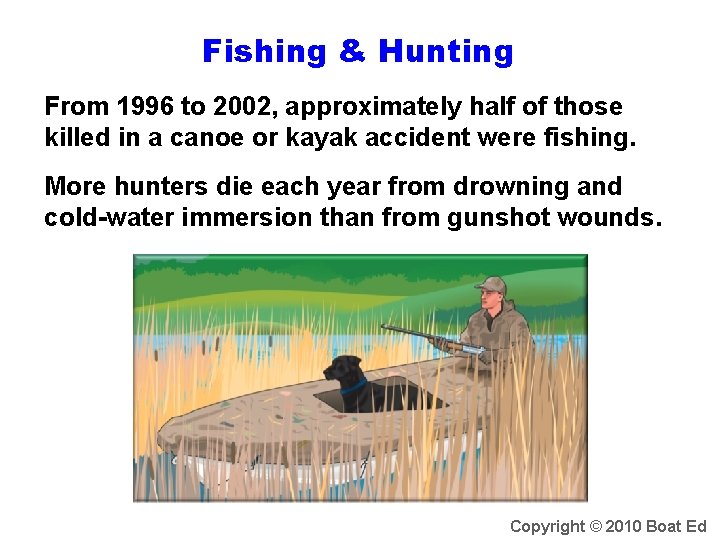Fishing & Hunting From 1996 to 2002, approximately half of those killed in a