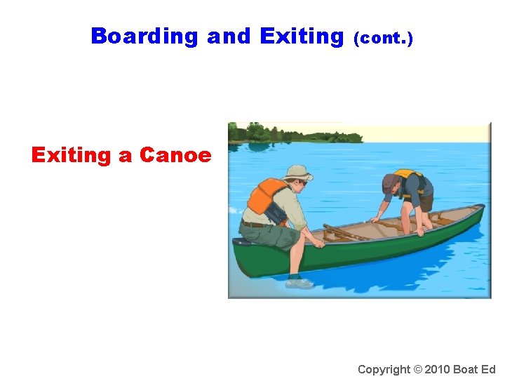 Boarding and Exiting (cont. ) Exiting a Canoe Copyright © 2010 Boat Ed 