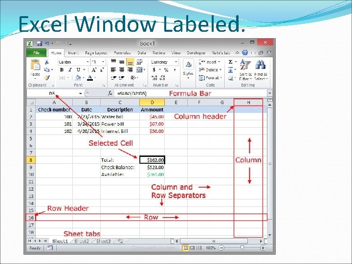 Excel Window Labeled. 