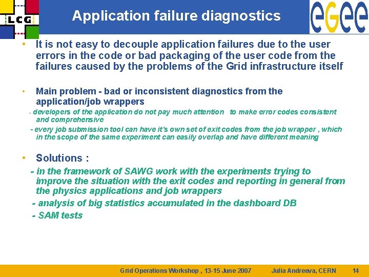 Application failure diagnostics • It is not easy to decouple application failures due to