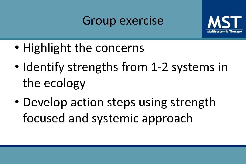 Group exercise • Highlight the concerns • Identify strengths from 1 -2 systems in Group exercise • Highlight the concerns • Identify strengths from 1 -2 systems in