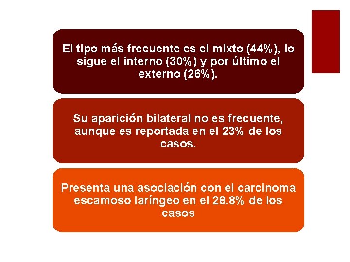El tipo más frecuente es el mixto (44%), lo sigue el interno (30%) y