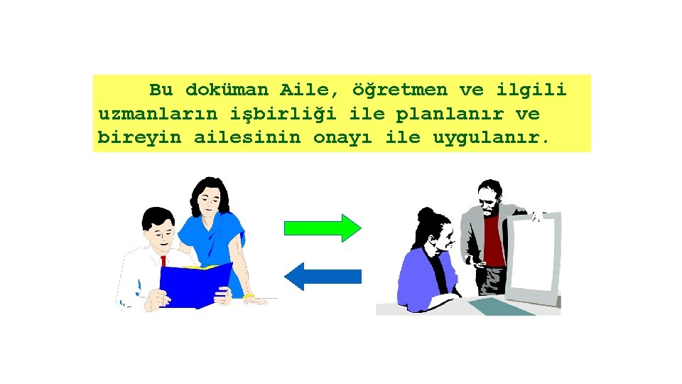Bu doküman Aile, öğretmen ve ilgili uzmanların işbirliği ile planlanır ve bireyin ailesinin onayı