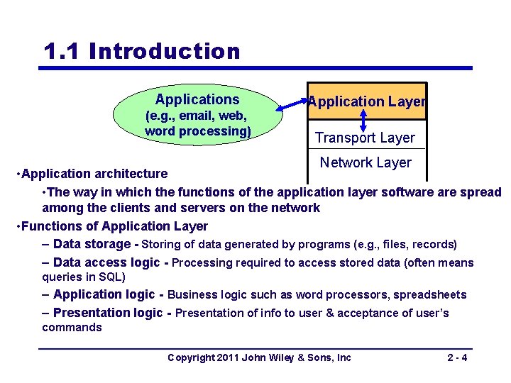 1. 1 Introduction Applications (e. g. , email, web, word processing) Application Layer Transport