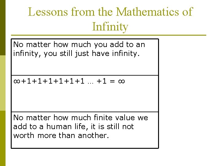 Lessons from the Mathematics of Infinity No matter how much you add to an