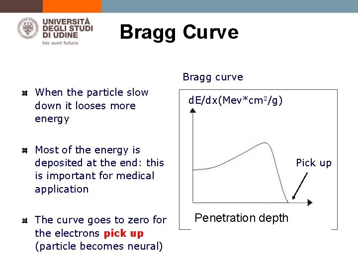 Bragg Curve Bragg curve When the particle slow down it looses more energy Most