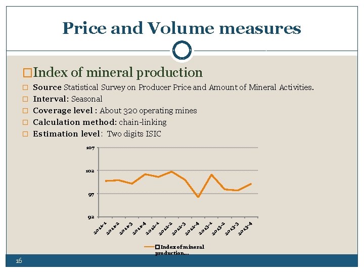 Price and Volume measures �Index of mineral production � Source Statistical Survey on Producer