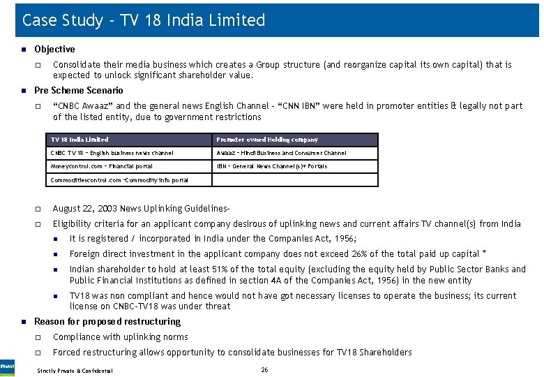 Case Study - TV 18 India Limited n Objective ¨ n Consolidate their media