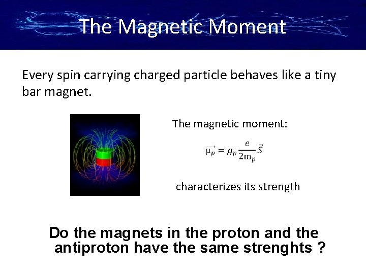 The Magnetic Moment Every spin carrying charged particle behaves like a tiny bar magnet.