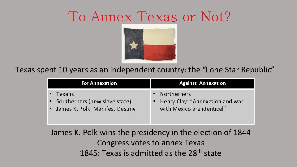 To Annex Texas or Not? Texas spent 10 years as an independent country: the
