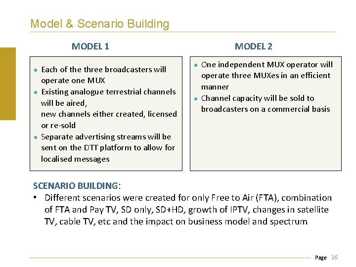 Model & Scenario Building MODEL 1 l l l Each of the three broadcasters