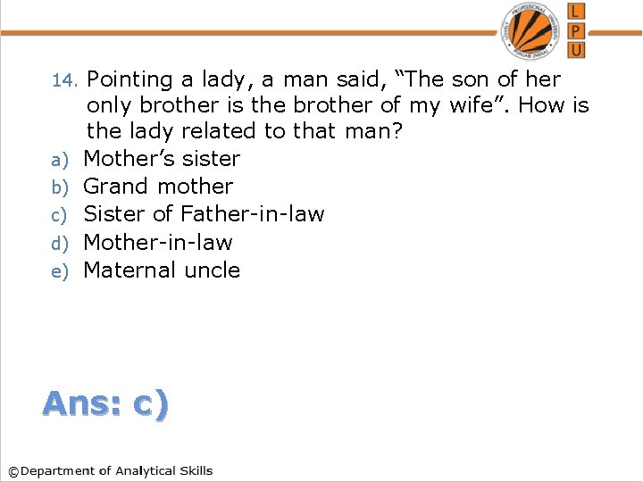 14. a) b) c) d) e) Pointing a lady, a man said, “The son