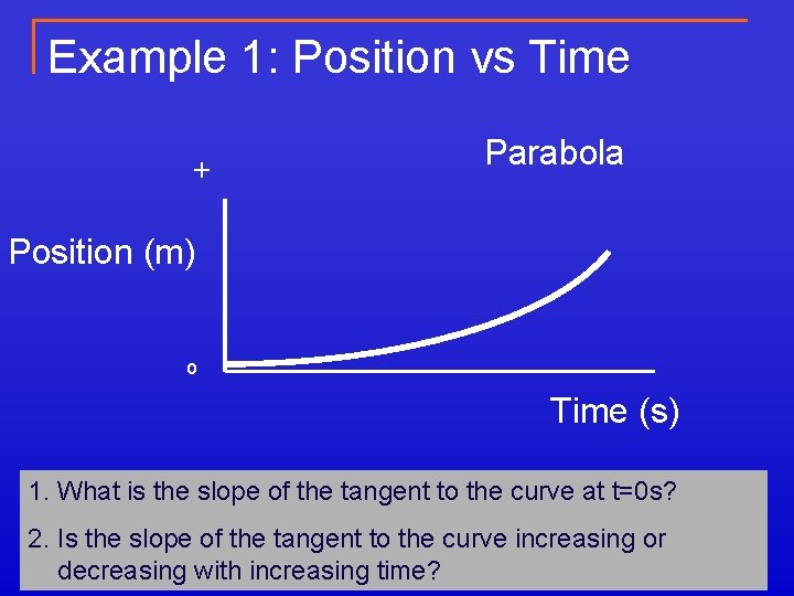 Example 1: Position vs Time + Parabola Position (m) o Time (s) 1. What