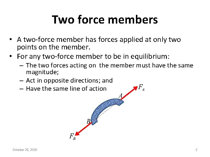 Two force members • A two-force member has forces applied at only two points