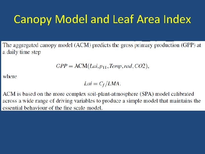 Canopy Model and Leaf Area Index 