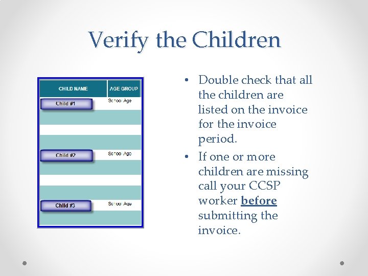 Verify the Children • Double check that all the children are listed on the