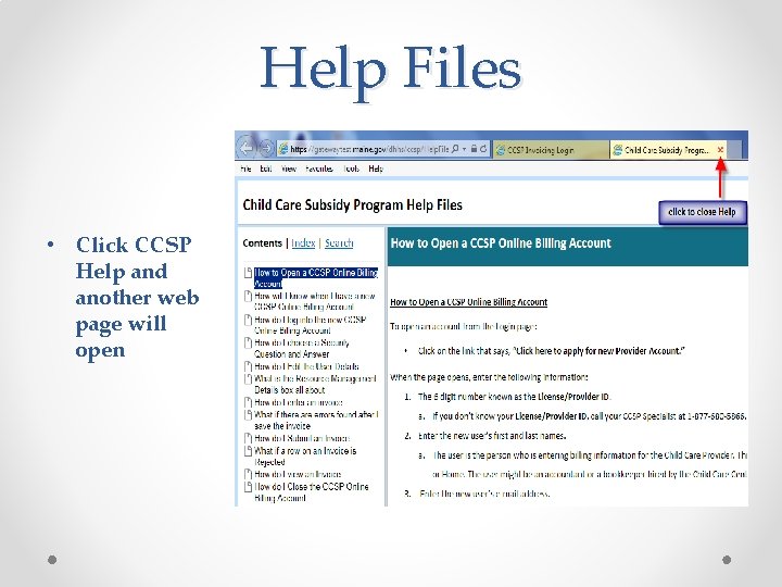 Help Files • Click CCSP Help and another web page will open 