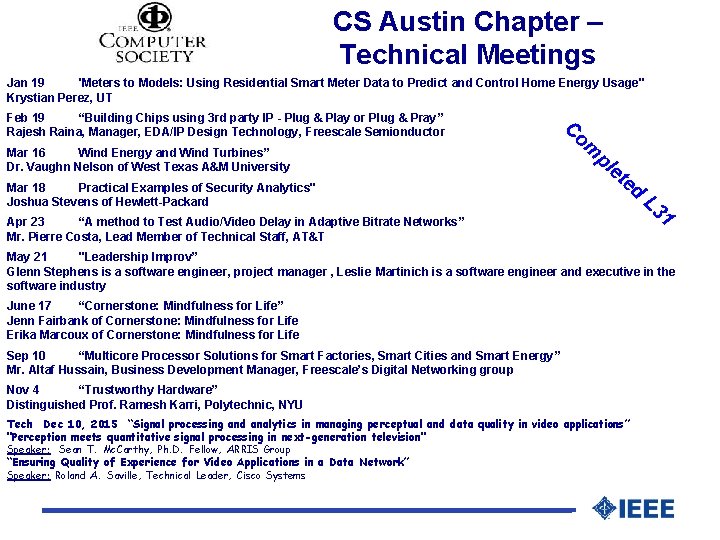 CS Austin Chapter – Technical Meetings Jan 19 'Meters to Models: Using Residential Smart