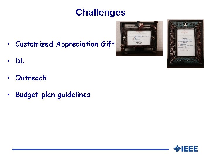 Challenges • Customized Appreciation Gift • DL • Outreach • Budget plan guidelines 