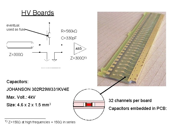 HV Boards eventual. used as fuse R=560 kΩ C=330 p. F Z=300Ω 1) Capacitors: