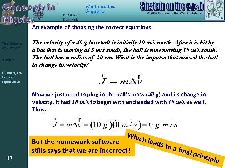 Mathematics Algebra An example of choosing the correct equations. The Meaning of Numbers Algebra