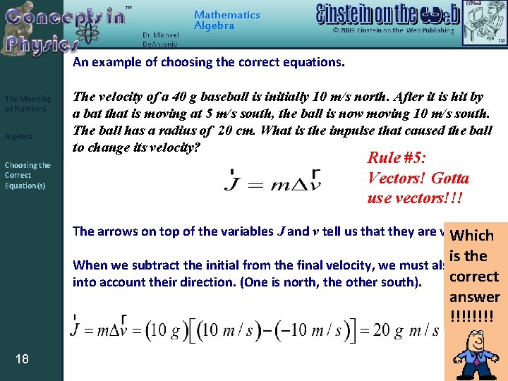 Mathematics Algebra An example of choosing the correct equations. The Meaning of Numbers Algebra