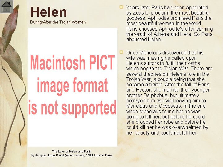 Helen During/After the Trojan Women Years later Paris had been appointed by Zeus to