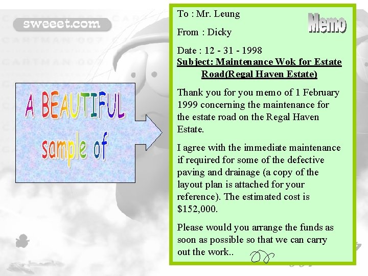 To : Mr. Leung From : Dicky Date : 12 - 31 - 1998