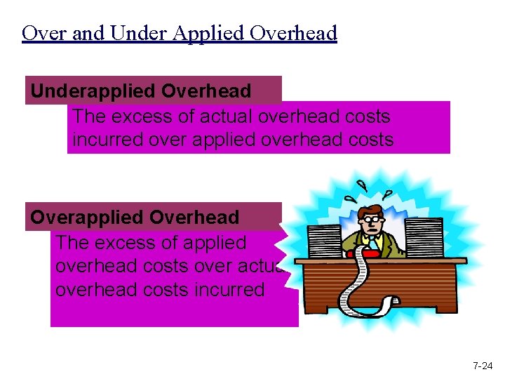 Over and Under Applied Overhead Underapplied Overhead The excess of actual overhead costs incurred
